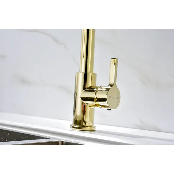 Смеситель для кухни Paulmark Halt Ha214021-G с гибким изливом золото, изображение 10