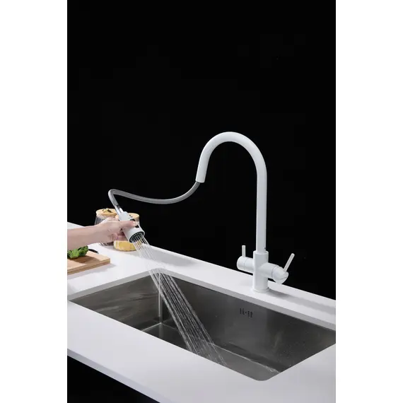 Смеситель для кухни Paulmark Lange La214212-431 под фильтр с выдвижным шлангом белый матовый, Название цвета: Белый, изображение 12