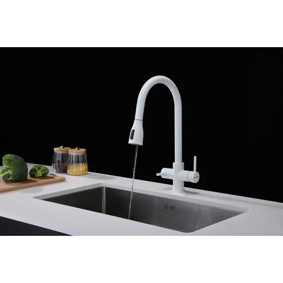 Смеситель для кухни Paulmark Lange La214212-431 под фильтр с выдвижным шлангом белый матовый, Название цвета: Белый, изображение 17