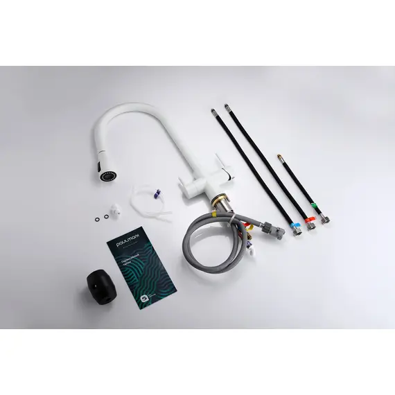 Смеситель для кухни Paulmark Lange La214212-431 под фильтр с выдвижным шлангом белый матовый, Название цвета: Белый, изображение 21