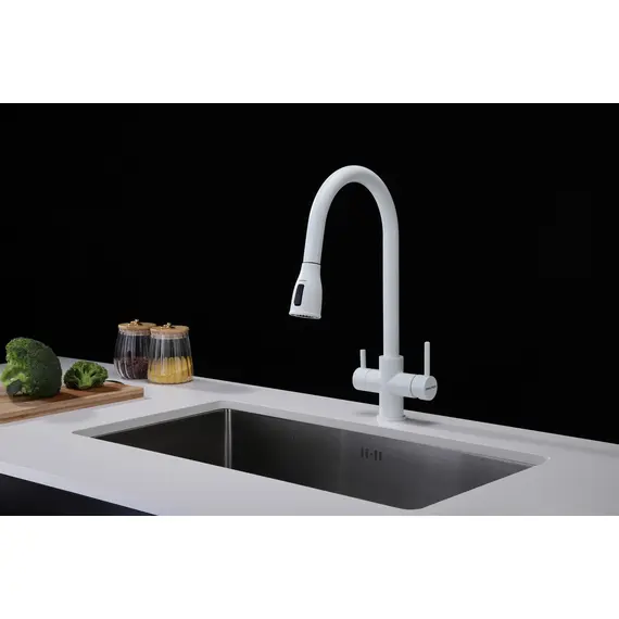 Смеситель для кухни Paulmark Lange La214212-431 под фильтр с выдвижным шлангом белый матовый, Название цвета: Белый, изображение 22