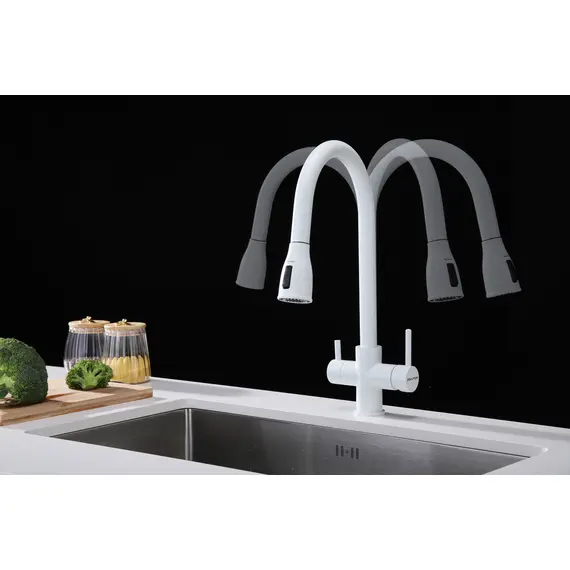 Смеситель для кухни Paulmark Lange La214212-431 под фильтр с выдвижным шлангом белый матовый, Название цвета: Белый, изображение 4