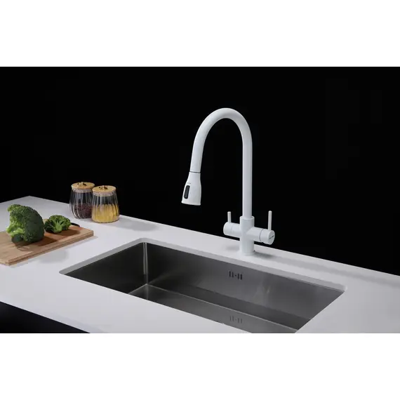 Смеситель для кухни Paulmark Lange La214212-431 под фильтр с выдвижным шлангом белый матовый, Название цвета: Белый, изображение 9