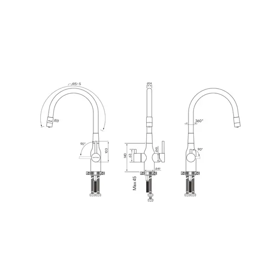 Смеситель для кухни Paulmark Salix Sa213419-418 под фильтр с гибким изливом черный металлик, изображение 2