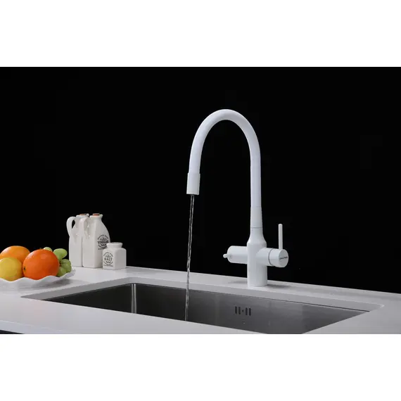 Смеситель для кухни Paulmark Salix Sa213419-431 под фильтр с гибким изливом белый матовый, изображение 12