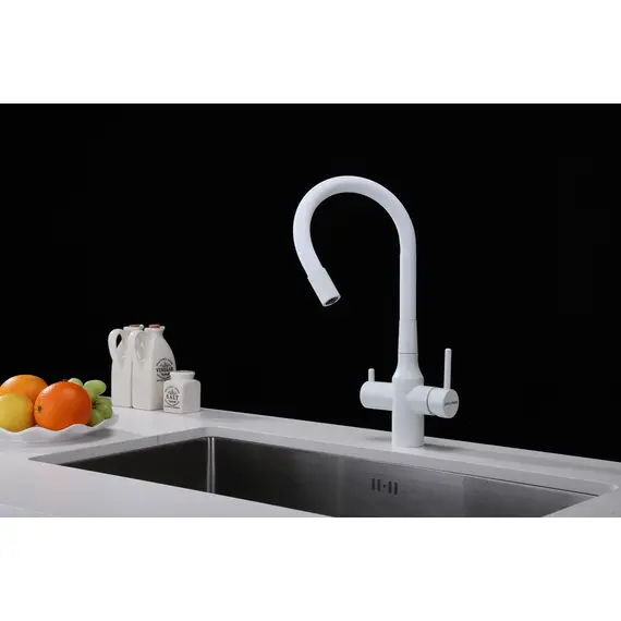 Смеситель для кухни Paulmark Salix Sa213419-431 под фильтр с гибким изливом белый матовый, изображение 3