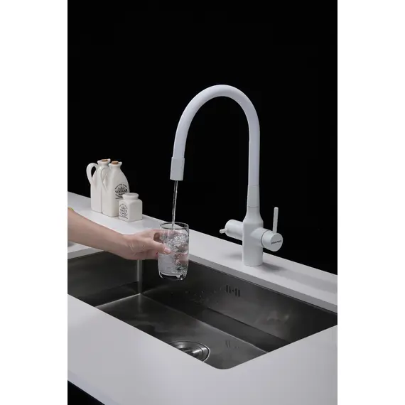 Смеситель для кухни Paulmark Salix Sa213419-431 под фильтр с гибким изливом белый матовый, изображение 6