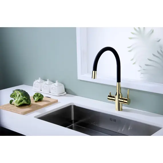 Смеситель для кухни Paulmark Salix Sa213419-G под фильтр с гибким изливом золото, изображение 11