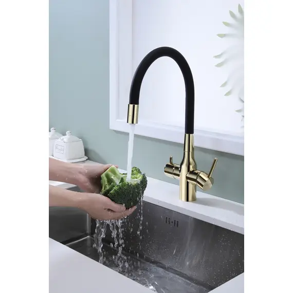 Смеситель для кухни Paulmark Salix Sa213419-G под фильтр с гибким изливом золото, изображение 12