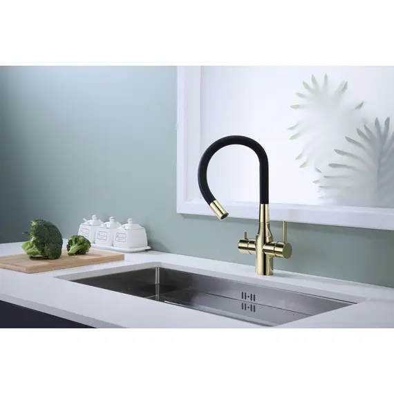Смеситель для кухни Paulmark Salix Sa213419-G под фильтр с гибким изливом золото, изображение 3