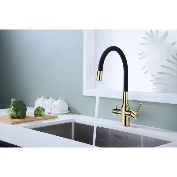 Смеситель для кухни Paulmark Salix Sa213419-G под фильтр с гибким изливом золото, изображение 9