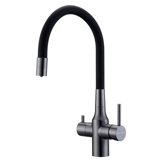 Смеситель для кухни Paulmark Salix Sa213419-GM под фильтр с гибким изливом вороненая сталь