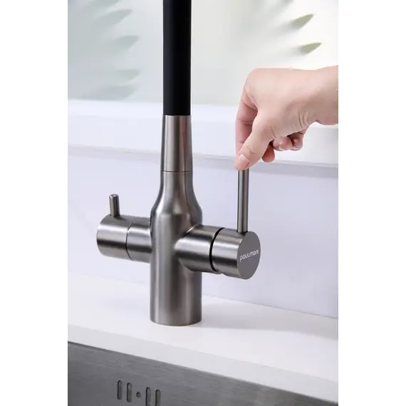 Смеситель для кухни Paulmark Salix Sa213419-GM под фильтр с гибким изливом вороненая сталь, изображение 8