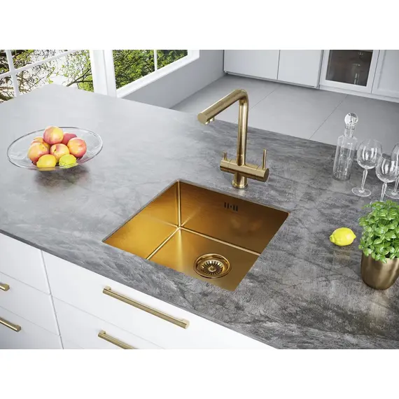 Мойка из нержавейки Paulmark Gerberg 44 UNI PM254444-BG брашированное золото 44 х 44 см, изображение 3