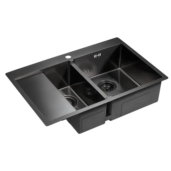 Мойка из нержавейки Paulmark Kroner 78/2SF PM227851-GMR вороненая сталь 78 х 51 см, изображение 2