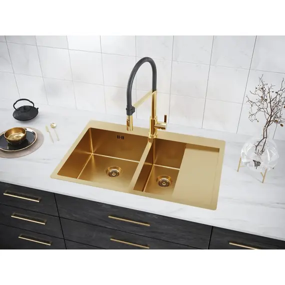 Мойка из нержавейки Paulmark Kroner 78/2SF PM227851-BGL брашированное золото 78 х 51 см, изображение 3