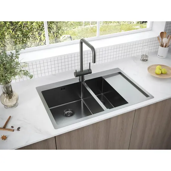 Мойка из нержавейки Paulmark Kroner 78/2SF PM227851-GML вороненая сталь 78 х 51 см, изображение 3