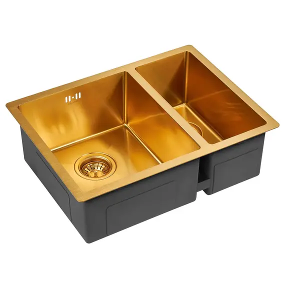 Мойка из нержавейки Paulmark Gerberg 59/2S Uni PM225944-BGL брашированное золото 59 х 44 см, изображение 2