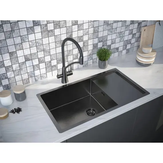 Мойка из нержавейки Paulmark Gerberg 78F Uni PM217844-GM вороненая сталь 78 х 44 см, изображение 3
