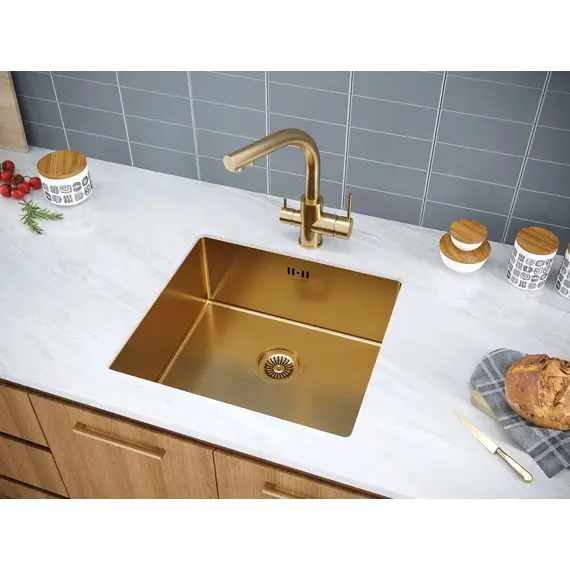 Мойка из нержавейки Paulmark Gerberg 48 UNI PM254844-BG брашированное золото 48 х 44 см, изображение 3