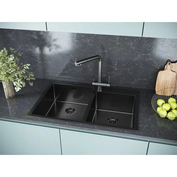 Мойка из нержавейки Paulmark Kroner 78/2S PM237851-GM вороненая сталь 78 х 51 см, изображение 3