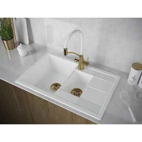 Смеситель для кухни Paulmark Siegen Si21311-Gw золото/белый с гибким изливом, изображение 3