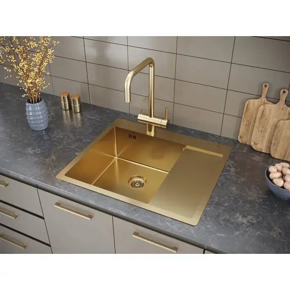 Мойка из нержавейки Paulmark Kroner 59F PM225951-BGL брашированное золото 59 х 51 см, изображение 3