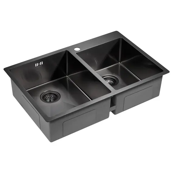 Мойка из нержавейки Paulmark Kroner 78/2S PM237851-GM вороненая сталь 78 х 51 см, изображение 2
