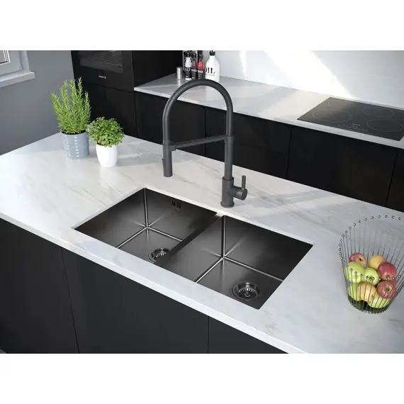 Мойка из нержавейки Paulmark Gerberg 78/2 Uni PM237844-GM вороненая сталь 78 х 44 см, изображение 3