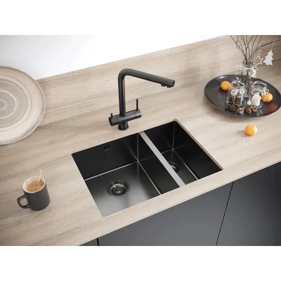Мойка из нержавейки Paulmark Gerberg 59/2S Uni PM225944-GML вороненая сталь 59 х 44 см, изображение 3