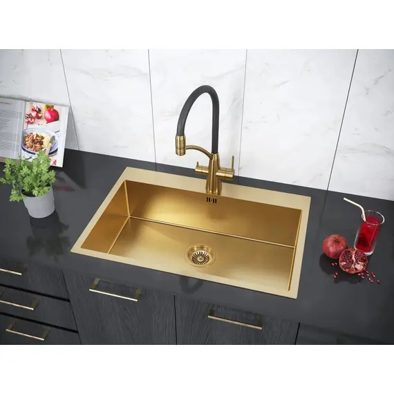 Мойка из нержавейки Paulmark Kroner 75 PM217551-BG брашированное золото 75 х 51 см, изображение 3