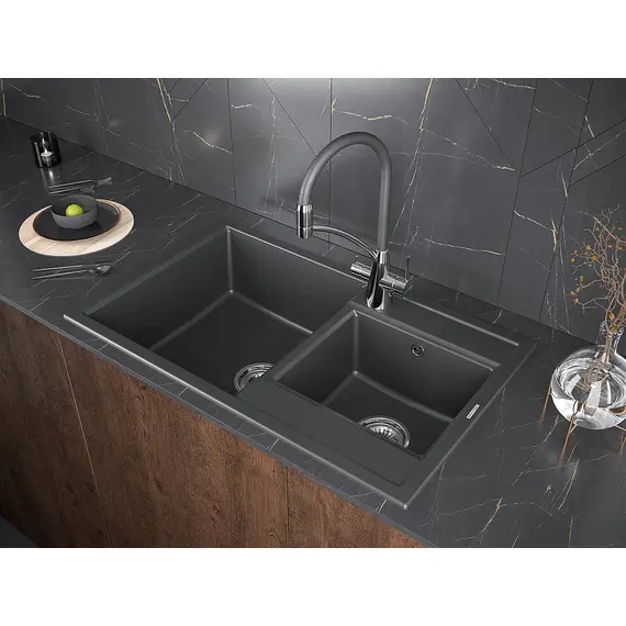 Мойка из камня Paulmark Tandem 80 PM238250-BL черный кварц 82 х 50 см, изображение 3