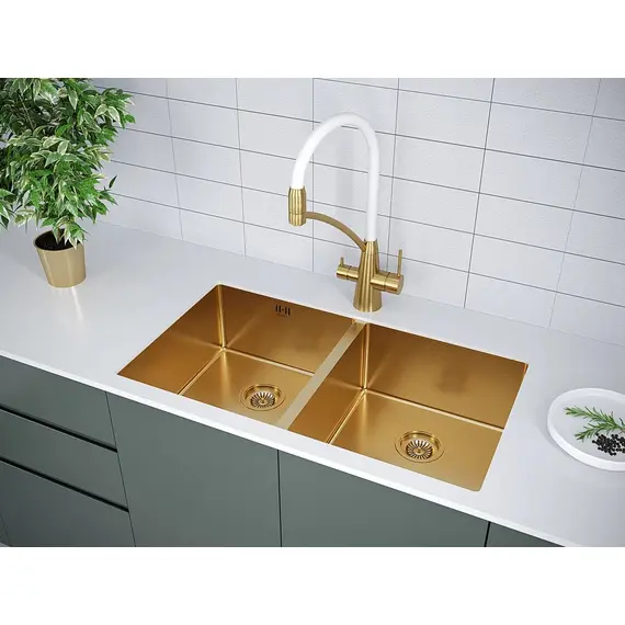Мойка из нержавейки Paulmark Gerberg 78/2 Uni PM237844-BG брашированное золото 78 х 44 см, изображение 3
