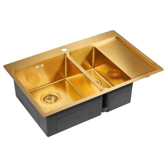 Мойка из нержавейки Paulmark Kroner 78/2SF PM227851-BGL брашированное золото 78 х 51 см, изображение 2
