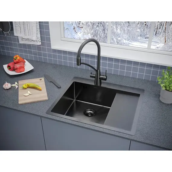 Мойка из нержавейки Paulmark Kroner 59F PM225951-GML вороненая сталь 59 х 51 см, изображение 3