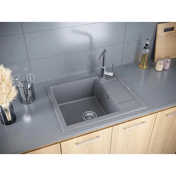 Мойка из камня Paulmark Flugen 50-600 PM216050-GRM серый металлик кварц 60 х 50 см, изображение 3