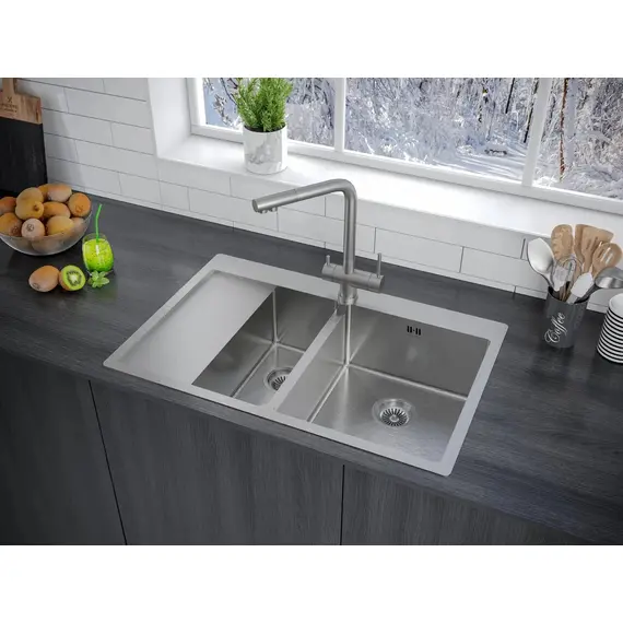 Мойка из нержавейки Paulmark Kroner 78/2SF PM227851-BSR сталь 78 х 51 см, изображение 3