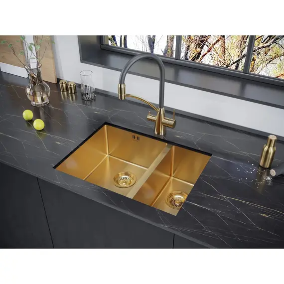 Мойка из нержавейки Paulmark Gerberg 59/2S Uni PM225944-BGL брашированное золото 59 х 44 см, изображение 3