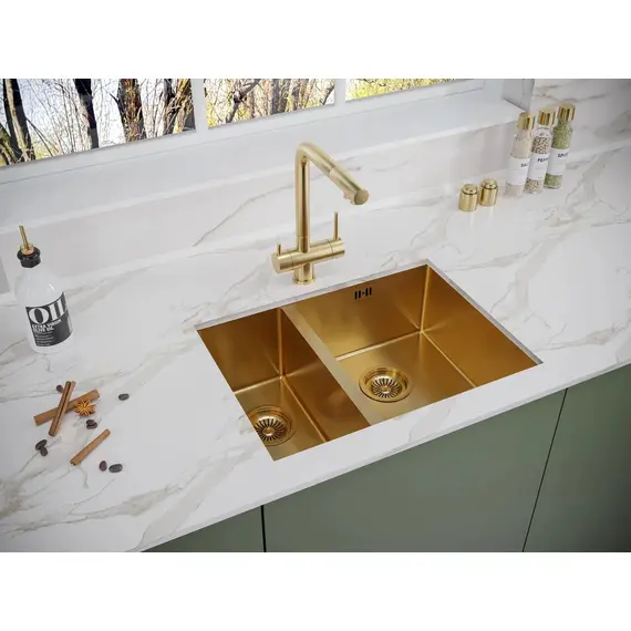 Мойка из нержавейки Paulmark Gerberg 59/2S Uni PM225944-BGR брашированное золото 59 х 44 см, изображение 3