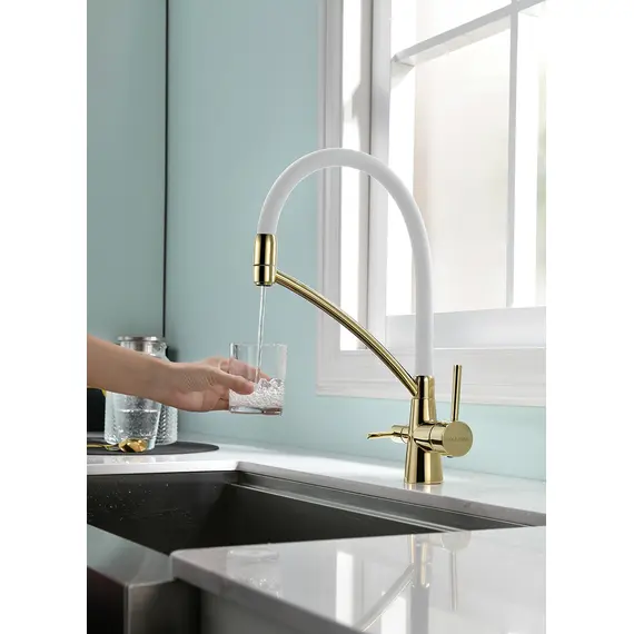 Смеситель для кухни Paulmark Siegen Si21311-Gw золото/белый с гибким изливом, изображение 7