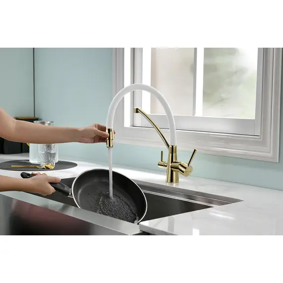 Смеситель для кухни Paulmark Siegen Si21311-Gw золото/белый с гибким изливом, изображение 8