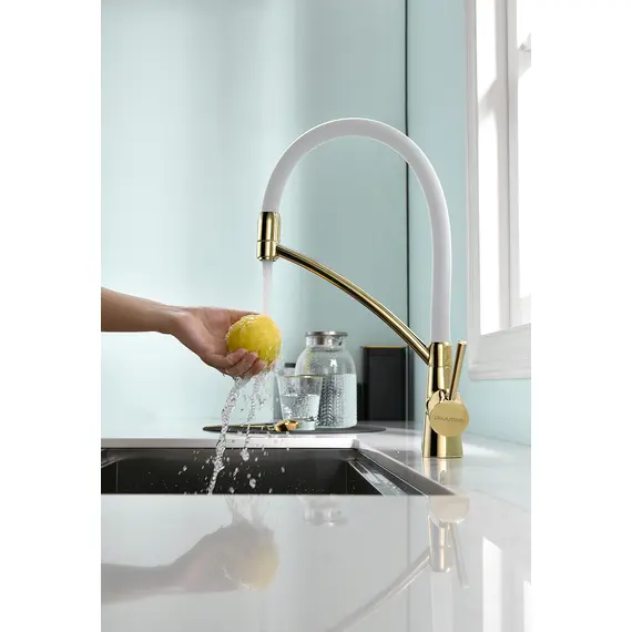 Смеситель для кухни Paulmark Siegen Si21311-Gw золото/белый с гибким изливом, изображение 9