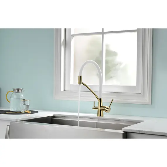 Смеситель для кухни Paulmark Siegen Si21311-Gw золото/белый с гибким изливом, изображение 6