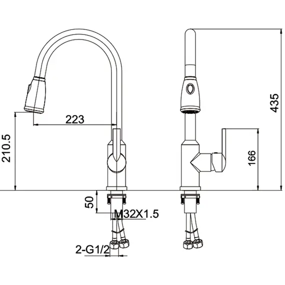 Смеситель для кухни с выдвижной лейкой с душем Gerhans K14082 хром, изображение 2
