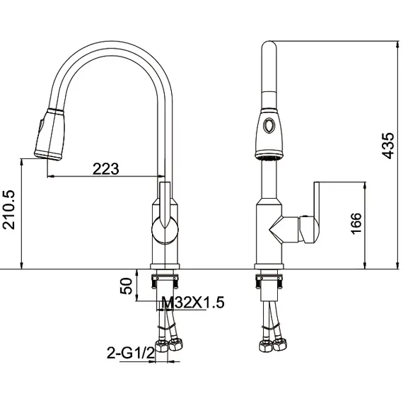 Смеситель для кухни с выдвижной лейкой с душем Gerhans K14082B черный/хром, изображение 2