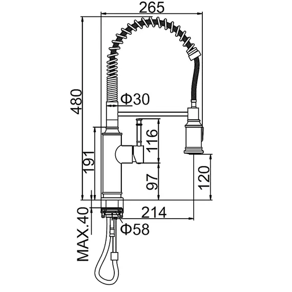 Смеситель для кухни с выдвижным изливом на пружине с душем Gerhans 7 K14092 суперсталь, изображение 2