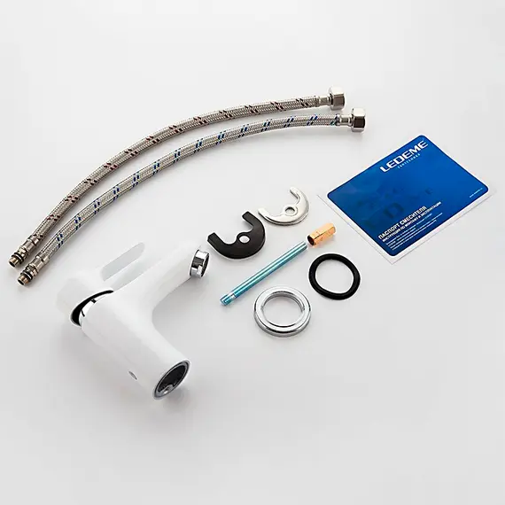 Смеситель для раковины Ledeme R L1003W белый/хром, изображение 12