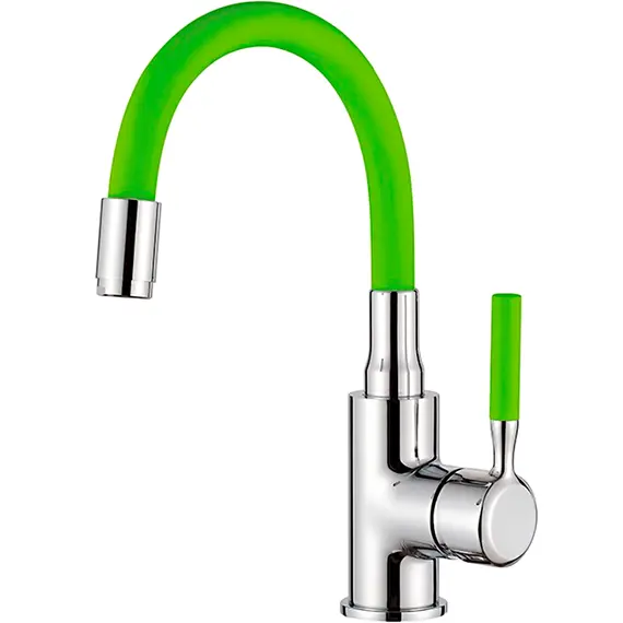 Смеситель для раковины с гибким изливом Ledeme L1399-5 зеленый/хром