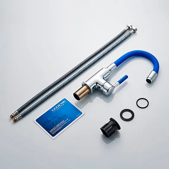 Смеситель для раковины с гибким изливом Ledeme L1399-6 синий/хром, изображение 8