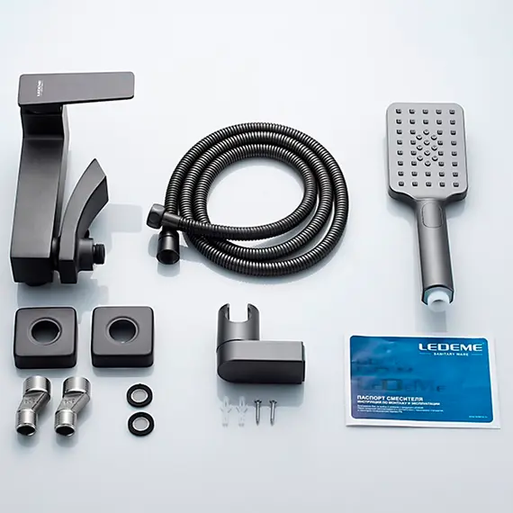Смеситель для ванны Ledeme R L3178U графит с коротким поворотным изливом, изображение 9